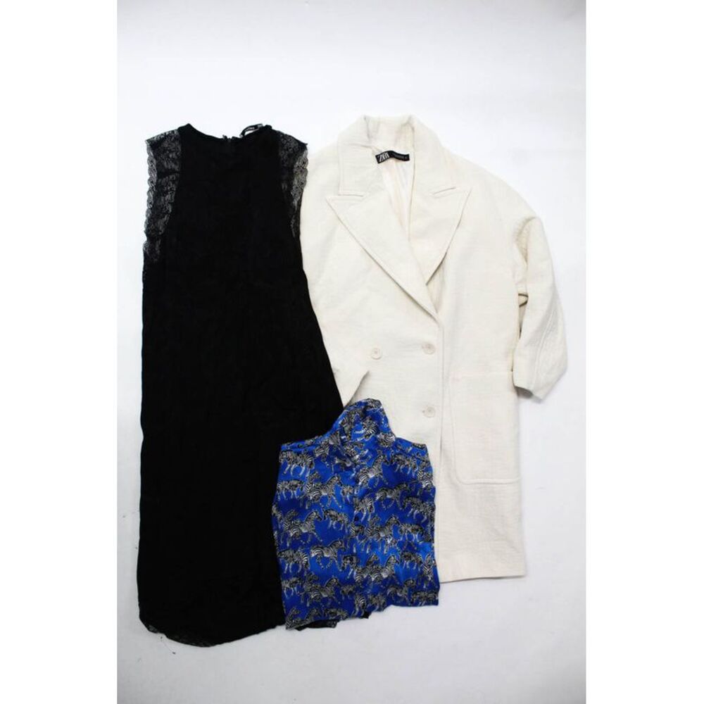 Zara Womens Button Down Zebra Print Blouses Shirts Tops Blue Size S M Lot 3 LL19